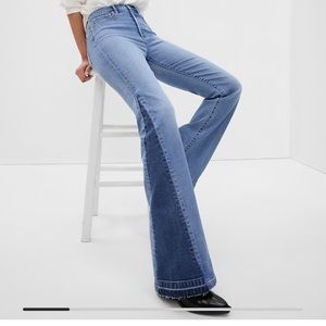 Hi Rise, patched 70s flare jeans